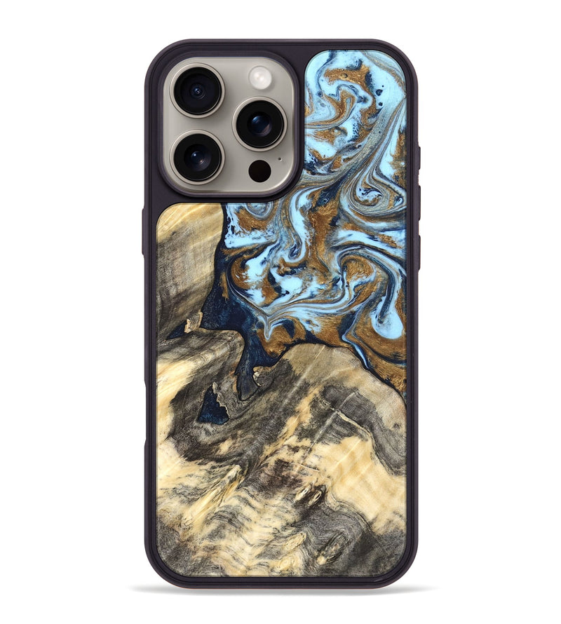iPhone 16 Pro Max Wood Phone Case - Robb (Teal & Gold, 820120)