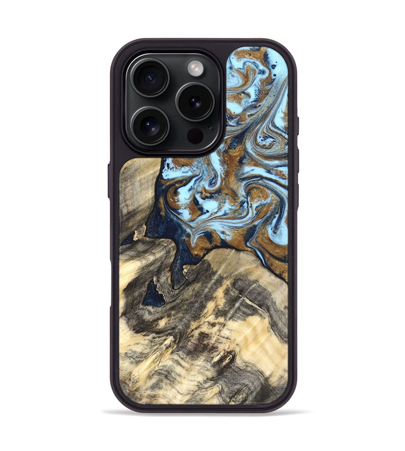 iPhone 16 Pro Wood Phone Case - Robb (Teal & Gold, 820120)