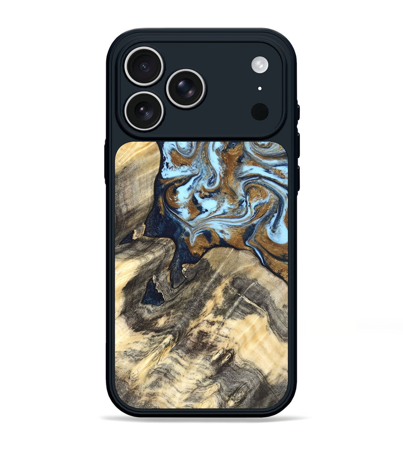 iPhone 17 Pro Max Wood Phone Case - Robb (Teal & Gold, 820120)