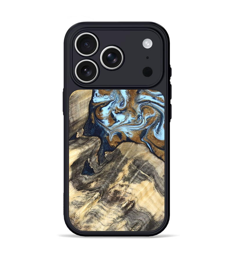 iPhone 17 Pro Wood Phone Case - Robb (Teal & Gold, 820120)