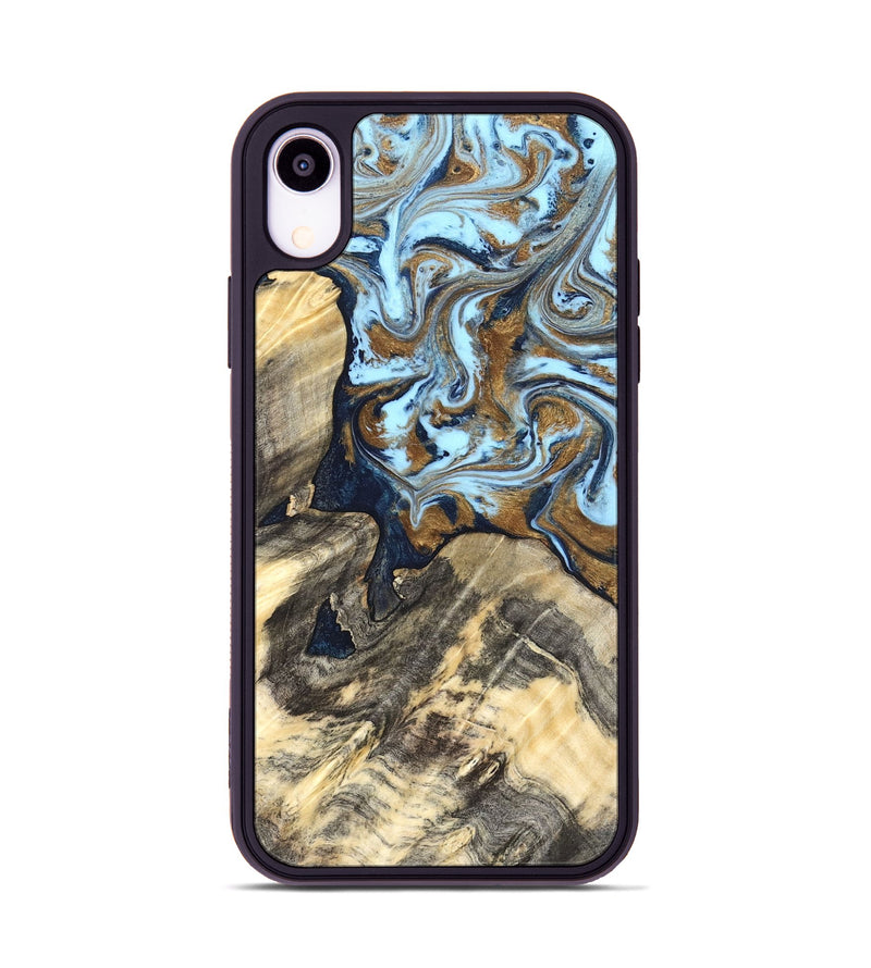iPhone Xr Wood Phone Case - Robb (Teal & Gold, 820120)