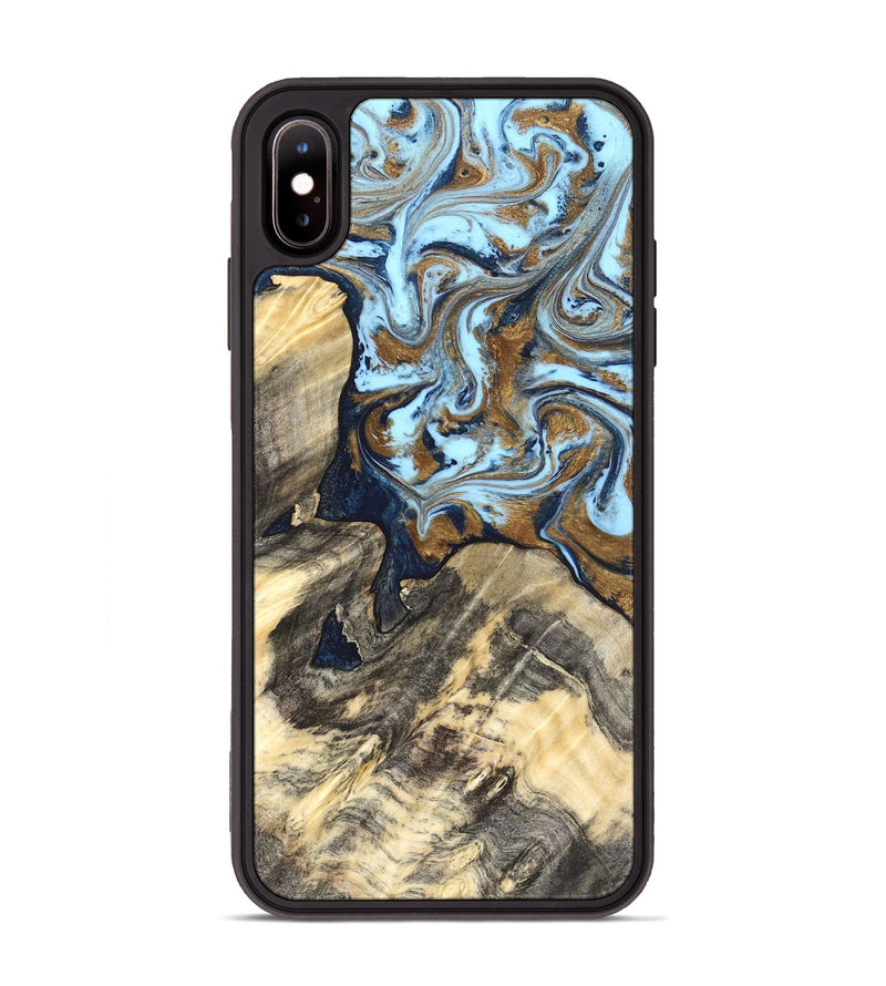 iPhone Xs Max Wood Phone Case - Robb (Teal & Gold, 820120)