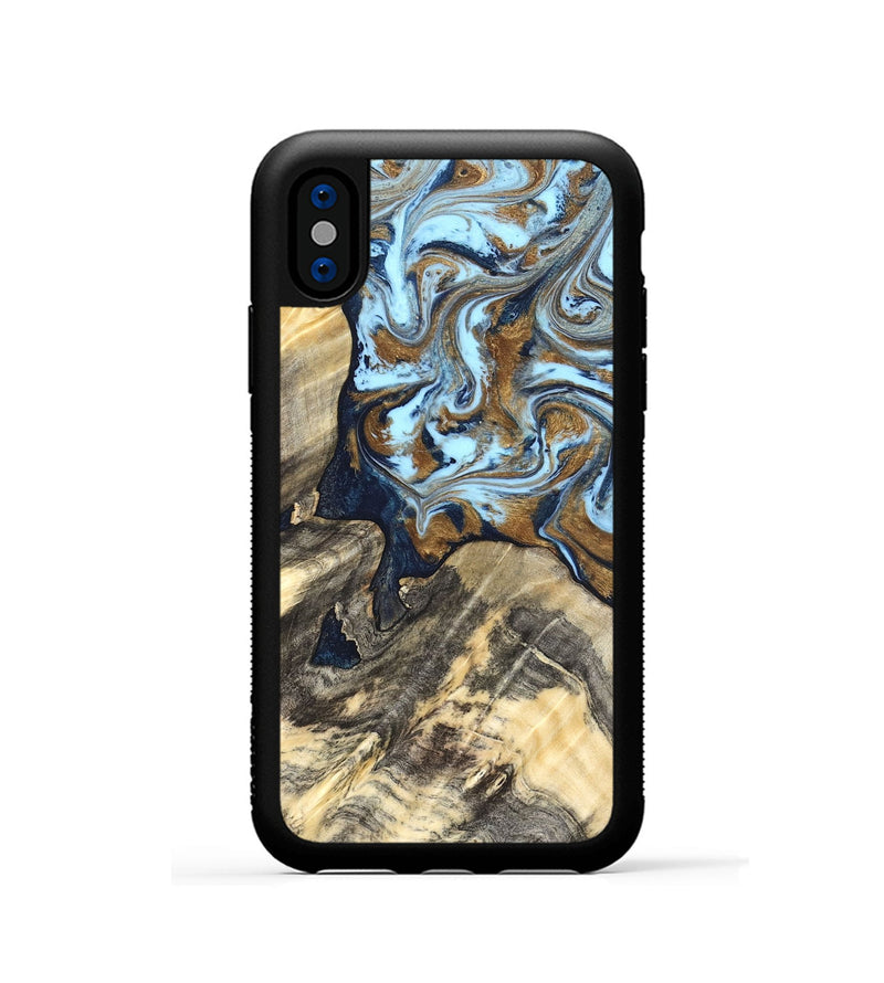 iPhone Xs Wood Phone Case - Robb (Teal & Gold, 820120)