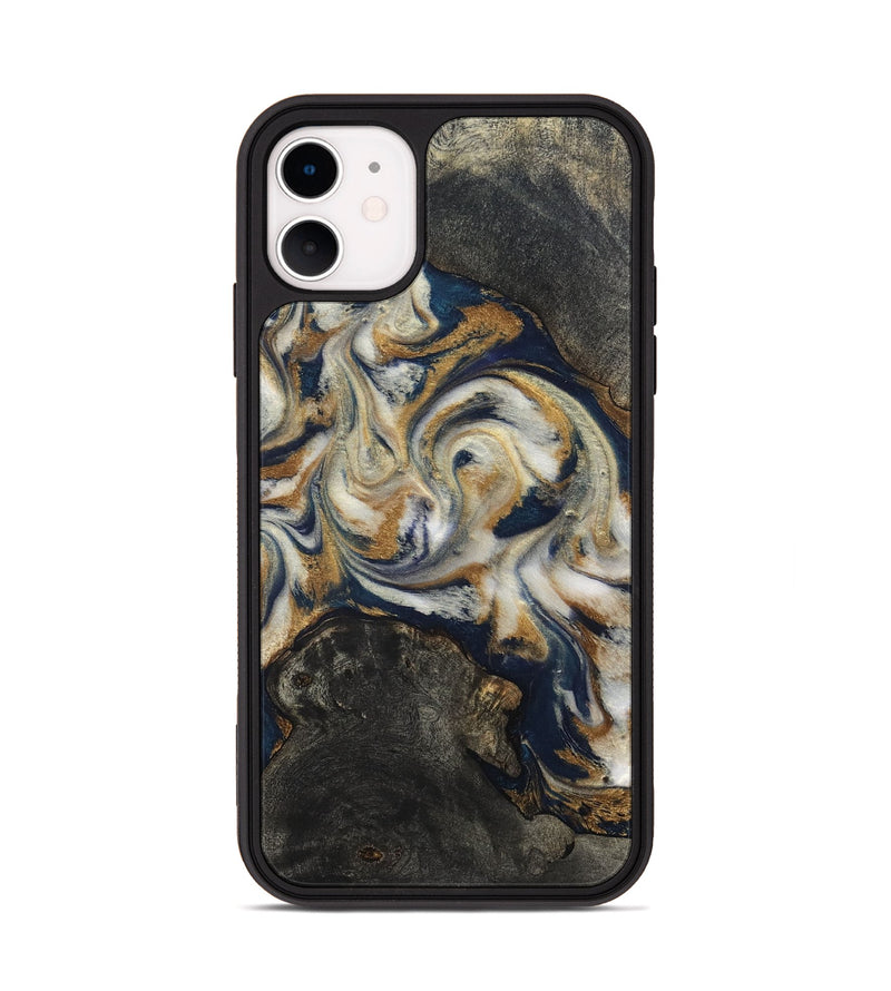 iPhone 11 Wood Phone Case - Stephen (Teal & Gold, 820121)