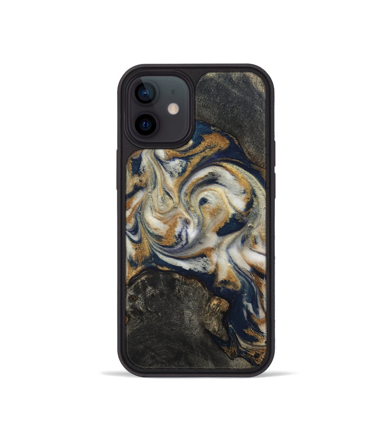 iPhone 12 mini Wood Phone Case - Stephen (Teal & Gold, 820121)