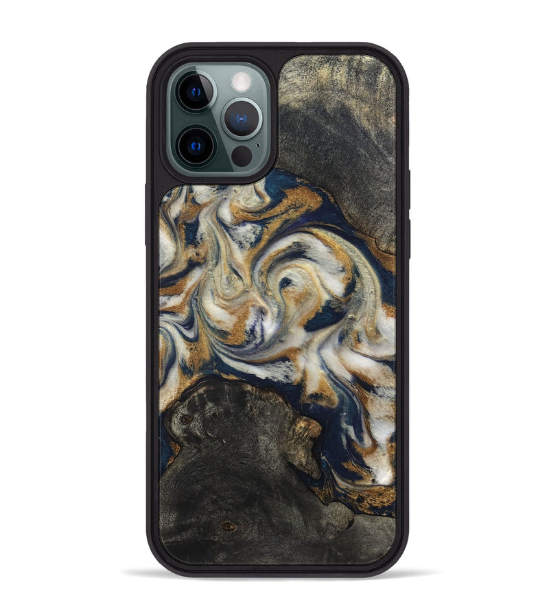 iPhone 12 Pro Max Wood Phone Case - Stephen (Teal & Gold, 820121)