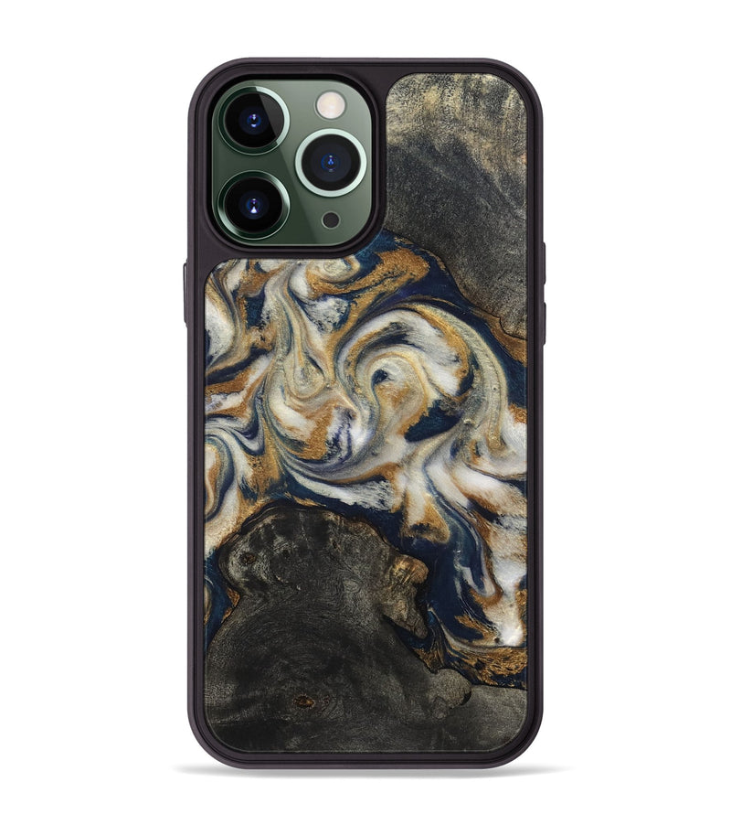 iPhone 13 Pro Max Wood Phone Case - Stephen (Teal & Gold, 820121)