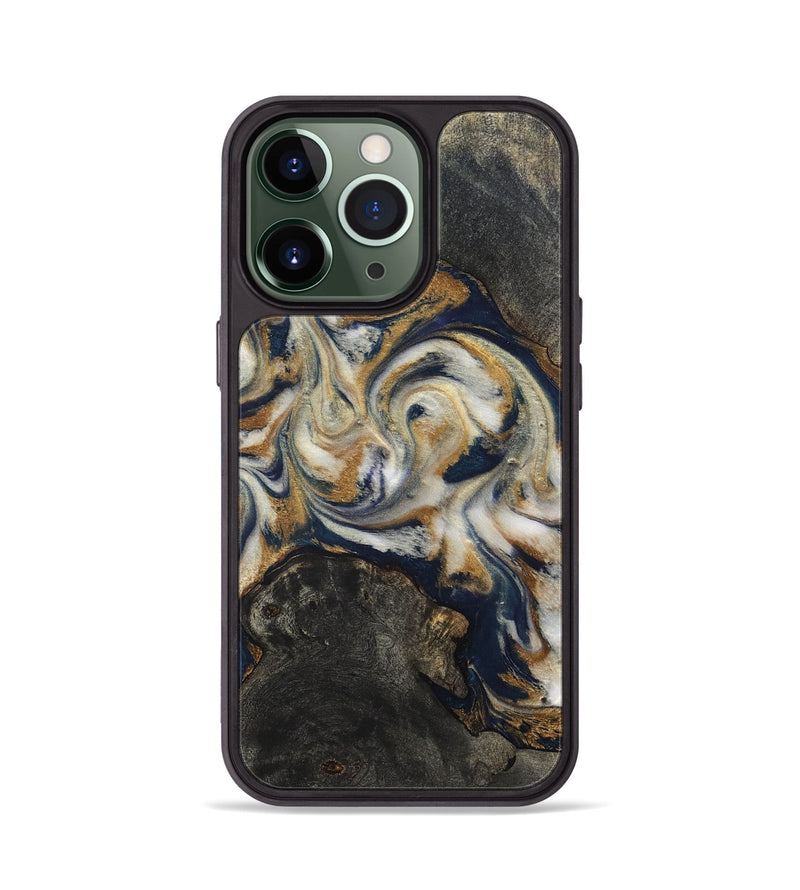 iPhone 13 Pro Wood Phone Case - Stephen (Teal & Gold, 820121)