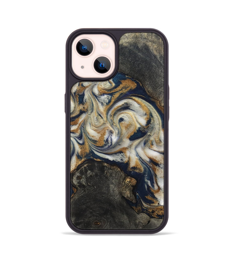 iPhone 14 Wood Phone Case - Stephen (Teal & Gold, 820121)