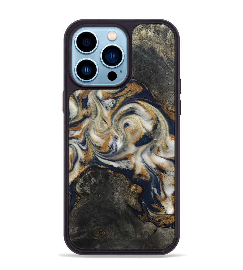 iPhone 14 Pro Max Wood Phone Case - Stephen (Teal & Gold, 820121)