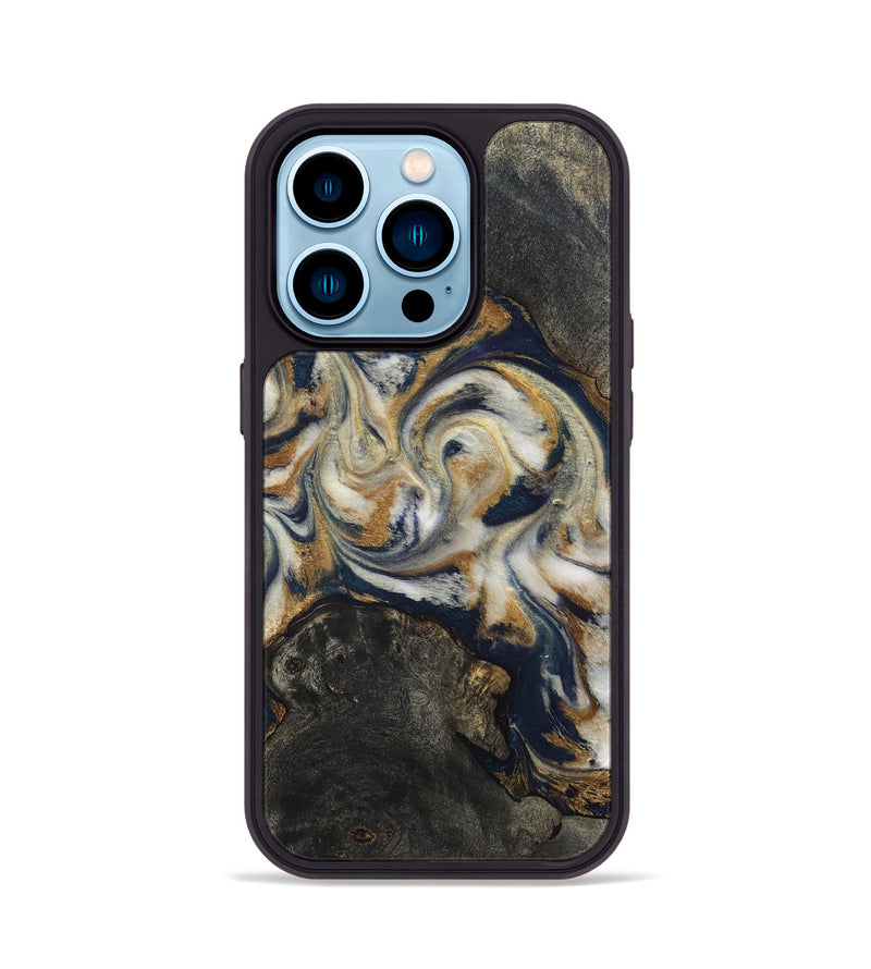 iPhone 14 Pro Wood Phone Case - Stephen (Teal & Gold, 820121)
