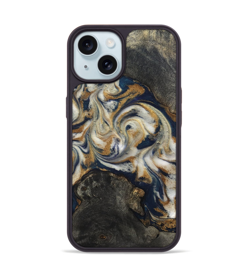 iPhone 15 Wood Phone Case - Stephen (Teal & Gold, 820121)