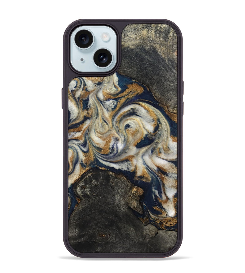 iPhone 15 Plus Wood Phone Case - Stephen (Teal & Gold, 820121)
