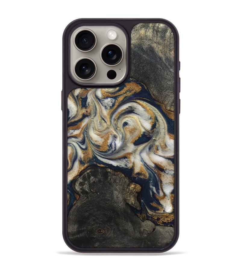 iPhone 15 Pro Max Wood Phone Case - Stephen (Teal & Gold, 820121)
