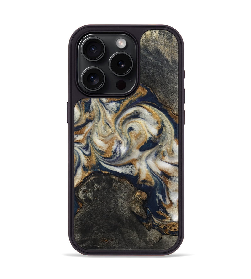 iPhone 15 Pro Wood Phone Case - Stephen (Teal & Gold, 820121)