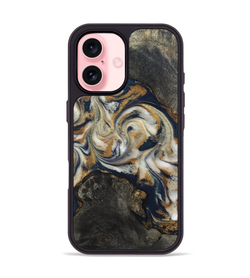 iPhone 16 Wood Phone Case - Stephen (Teal & Gold, 820121)