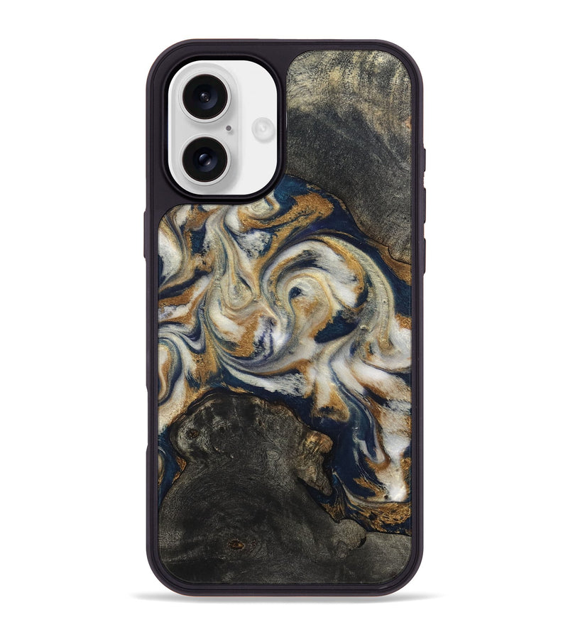 iPhone 16 Plus Wood Phone Case - Stephen (Teal & Gold, 820121)