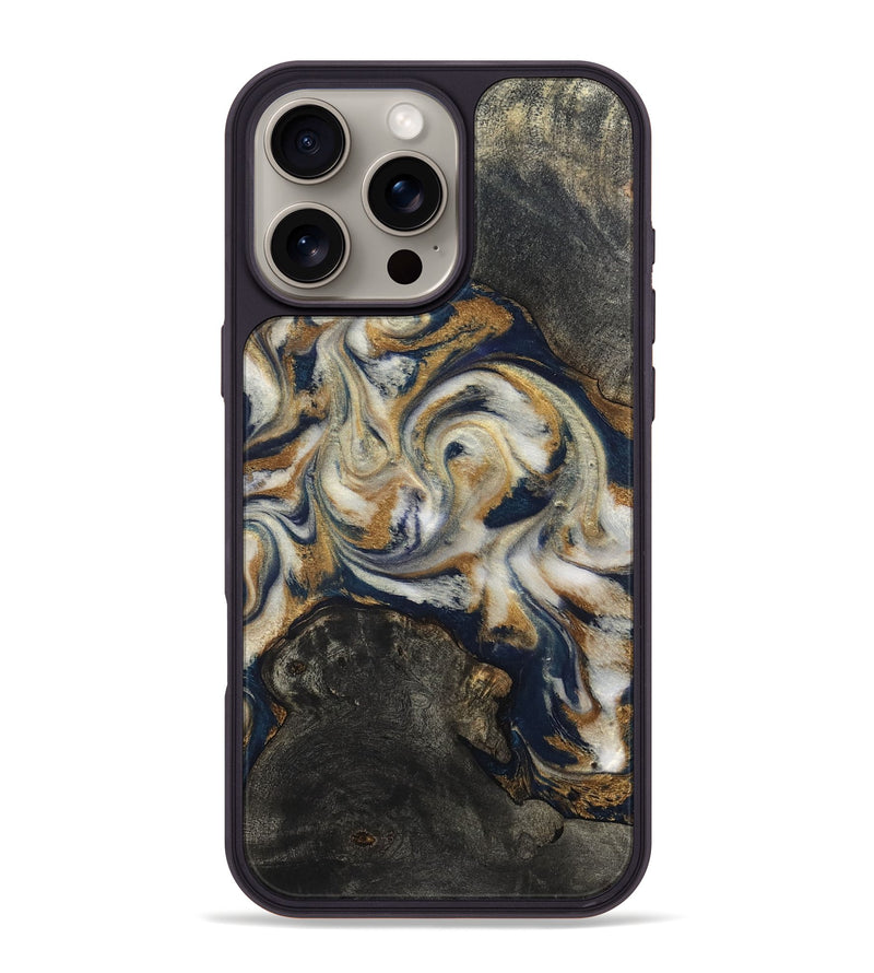iPhone 16 Pro Max Wood Phone Case - Stephen (Teal & Gold, 820121)