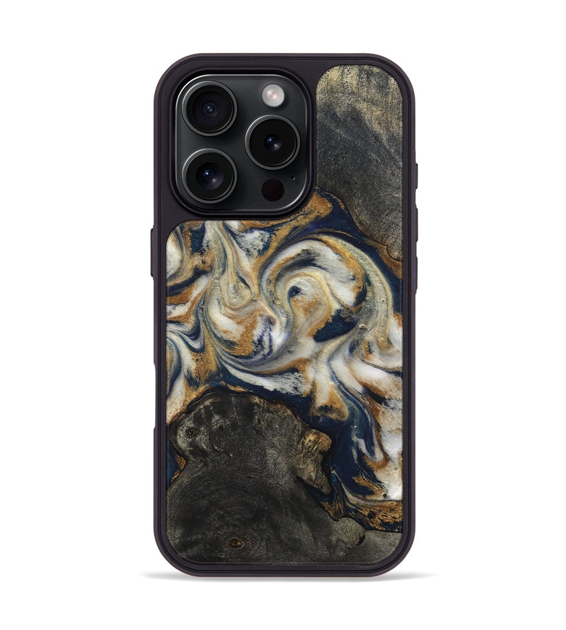 iPhone 16 Pro Wood Phone Case - Stephen (Teal & Gold, 820121)