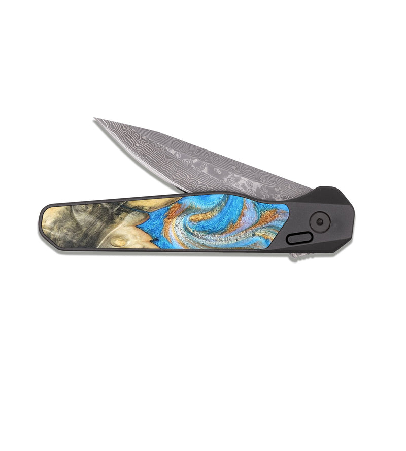 EDC Dark Damascus Wood Pocket Knife - Cassidy (Teal & Gold, 820122)