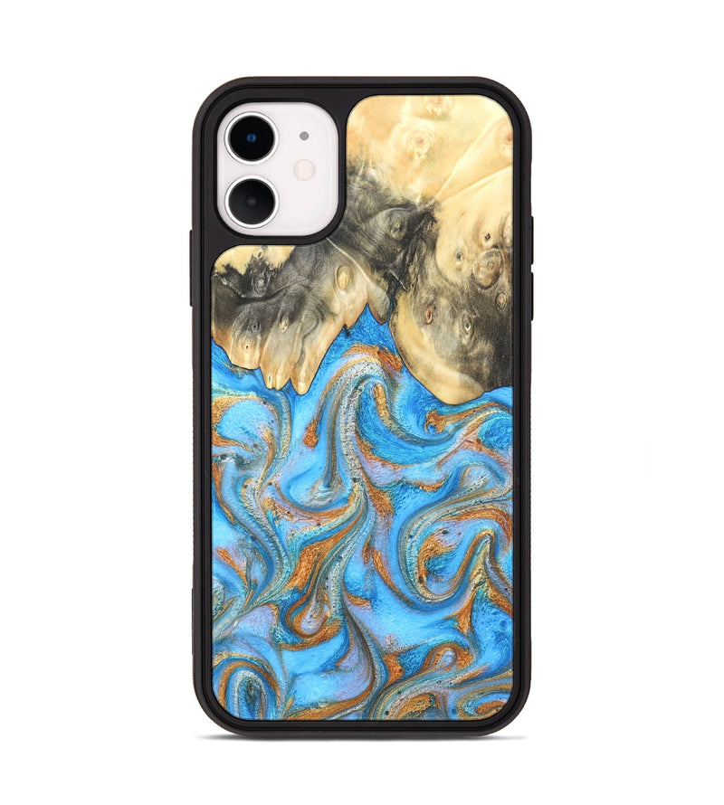 iPhone 11 Wood Phone Case - Cassidy (Teal & Gold, 820122)