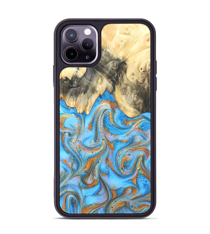 iPhone 11 Pro Max Wood Phone Case - Cassidy (Teal & Gold, 820122)