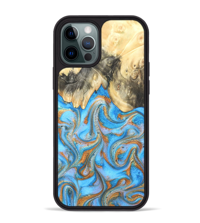 iPhone 12 Pro Max Wood Phone Case - Cassidy (Teal & Gold, 820122)
