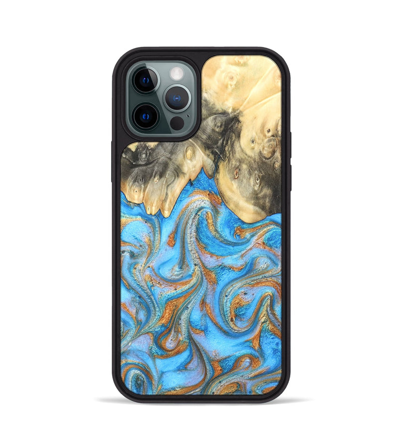 iPhone 12 Pro Wood Phone Case - Cassidy (Teal & Gold, 820122)
