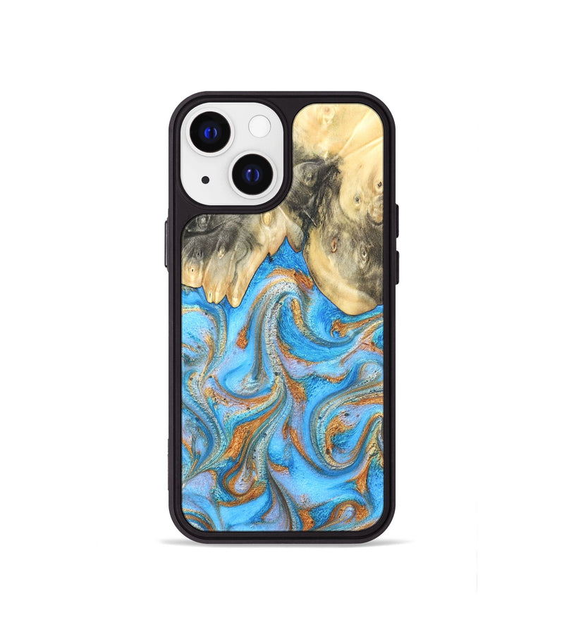 iPhone 13 mini Wood Phone Case - Cassidy (Teal & Gold, 820122)