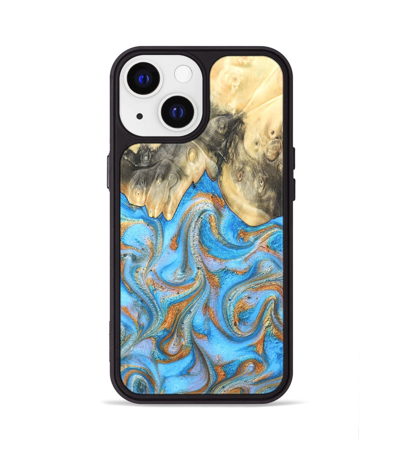 iPhone 13 Wood Phone Case - Cassidy (Teal & Gold, 820122)