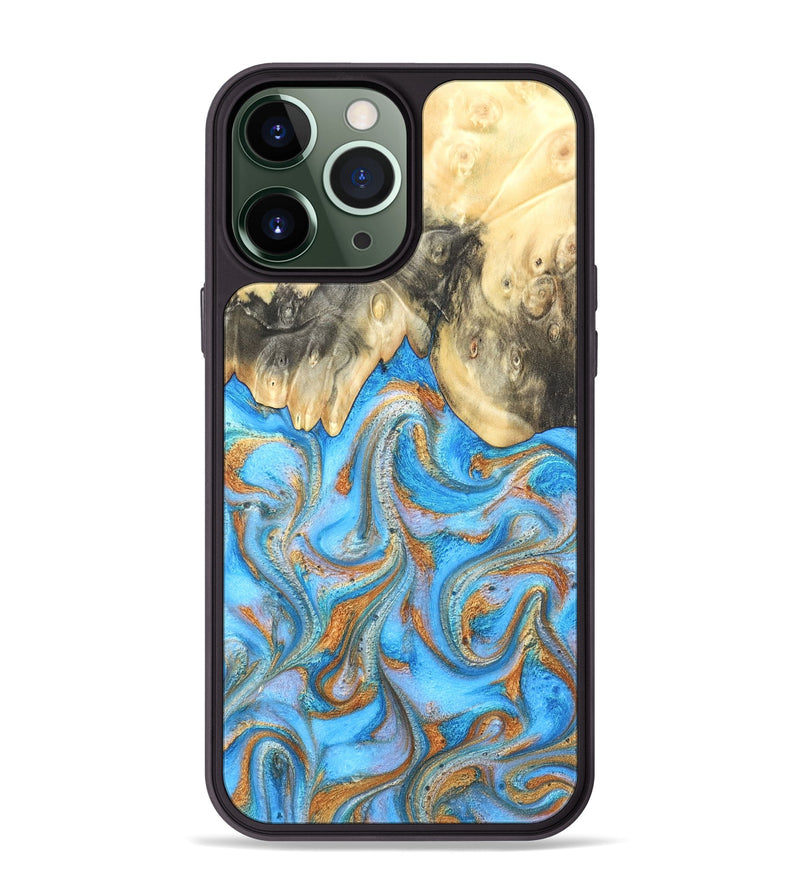 iPhone 13 Pro Max Wood Phone Case - Cassidy (Teal & Gold, 820122)