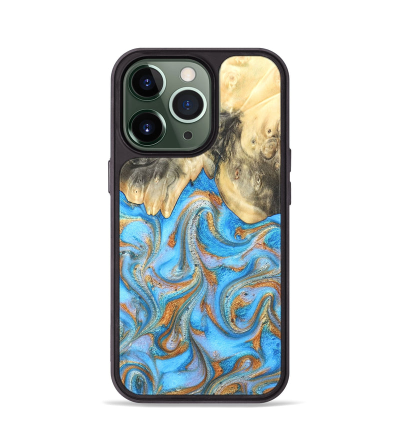 iPhone 13 Pro Wood Phone Case - Cassidy (Teal & Gold, 820122)