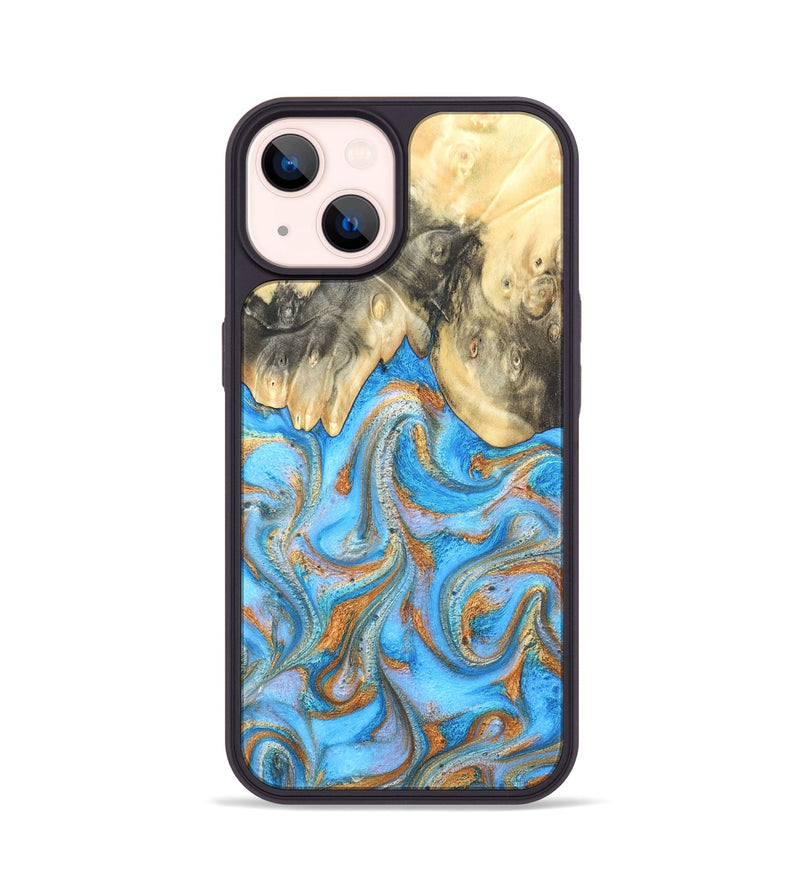iPhone 14 Wood Phone Case - Cassidy (Teal & Gold, 820122)