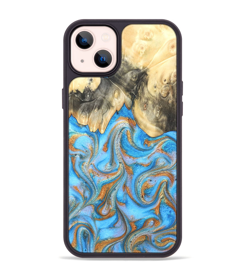 iPhone 14 Plus Wood Phone Case - Cassidy (Teal & Gold, 820122)