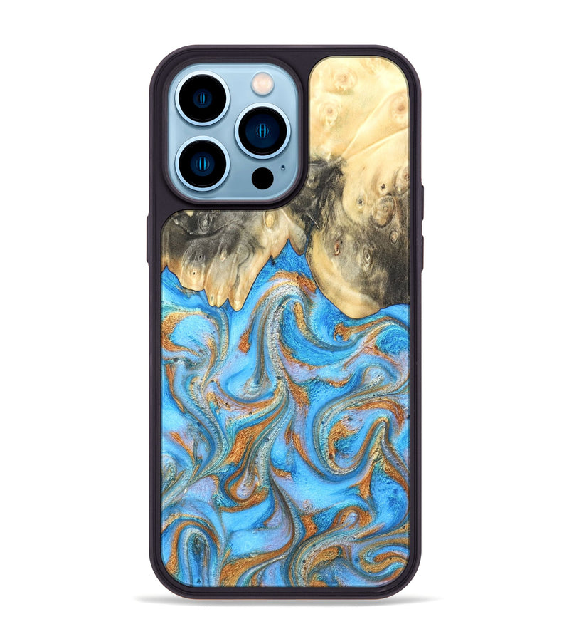 iPhone 14 Pro Max Wood Phone Case - Cassidy (Teal & Gold, 820122)