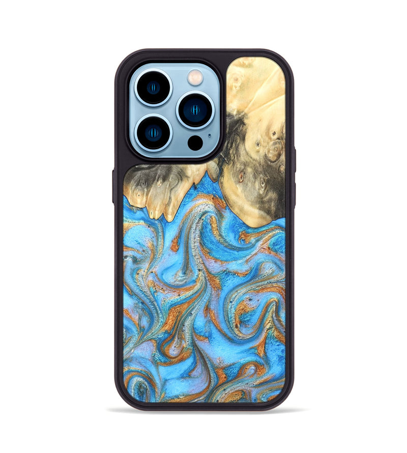 iPhone 14 Pro Wood Phone Case - Cassidy (Teal & Gold, 820122)