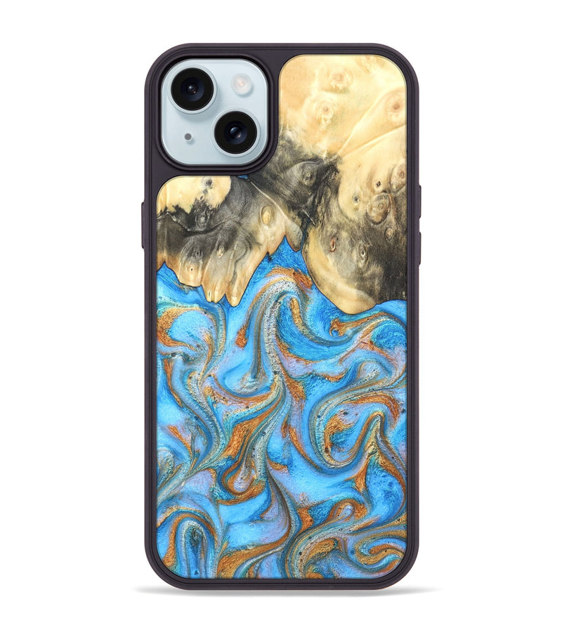 iPhone 15 Plus Wood Phone Case - Cassidy (Teal & Gold, 820122)
