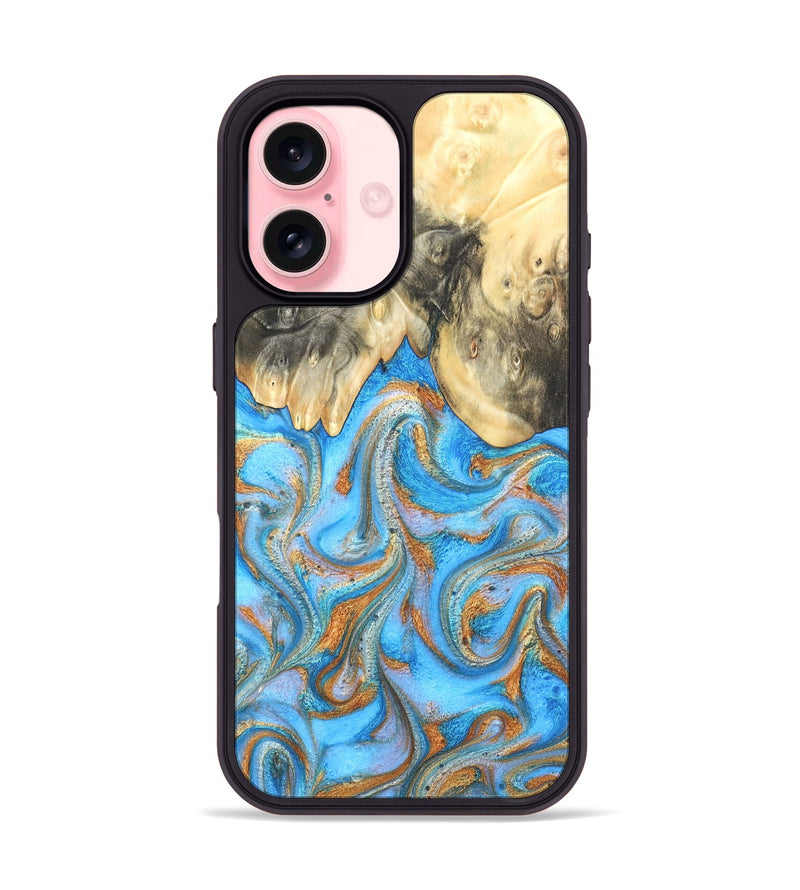 iPhone 16 Wood Phone Case - Cassidy (Teal & Gold, 820122)
