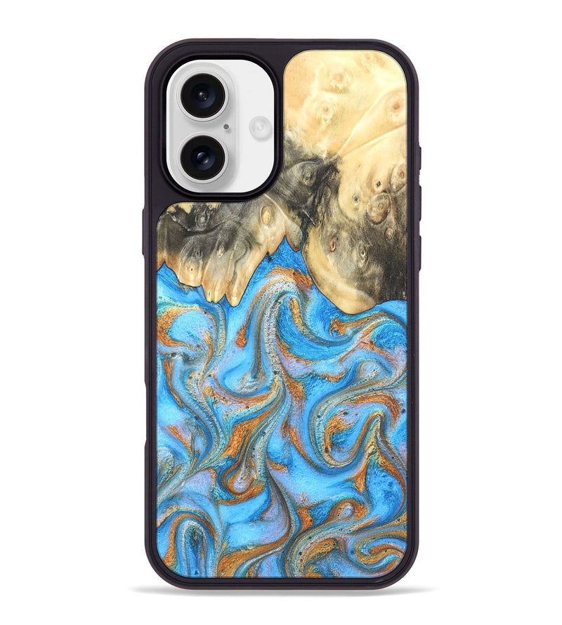 iPhone 16 Plus Wood Phone Case - Cassidy (Teal & Gold, 820122)
