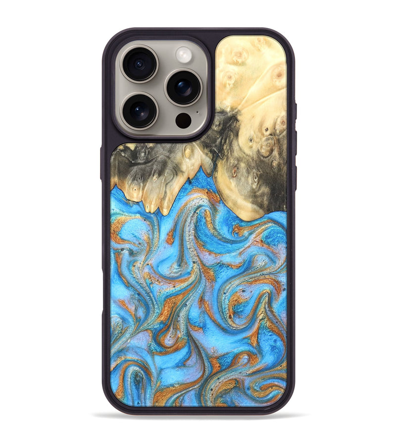 iPhone 16 Pro Max Wood Phone Case - Cassidy (Teal & Gold, 820122)