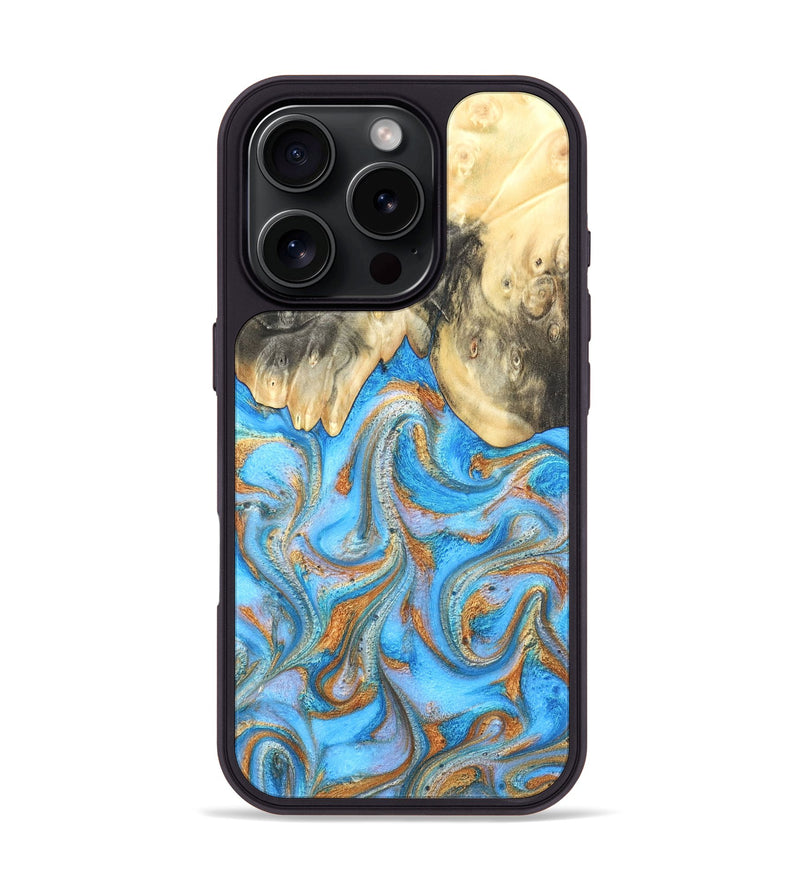 iPhone 16 Pro Wood Phone Case - Cassidy (Teal & Gold, 820122)
