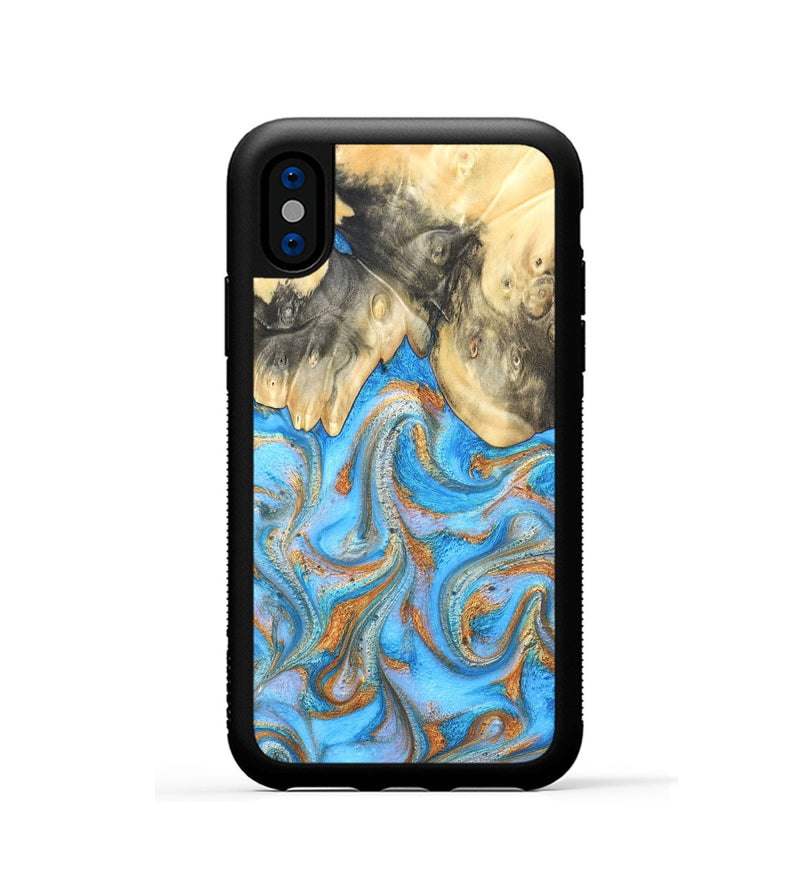 iPhone Xs Wood Phone Case - Cassidy (Teal & Gold, 820122)