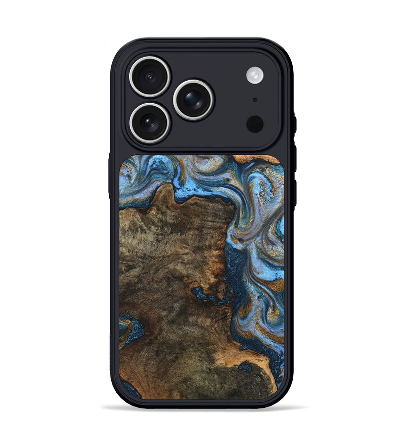 iPhone 17 Pro Wood Phone Case - Landon (Teal & Gold, 820123)