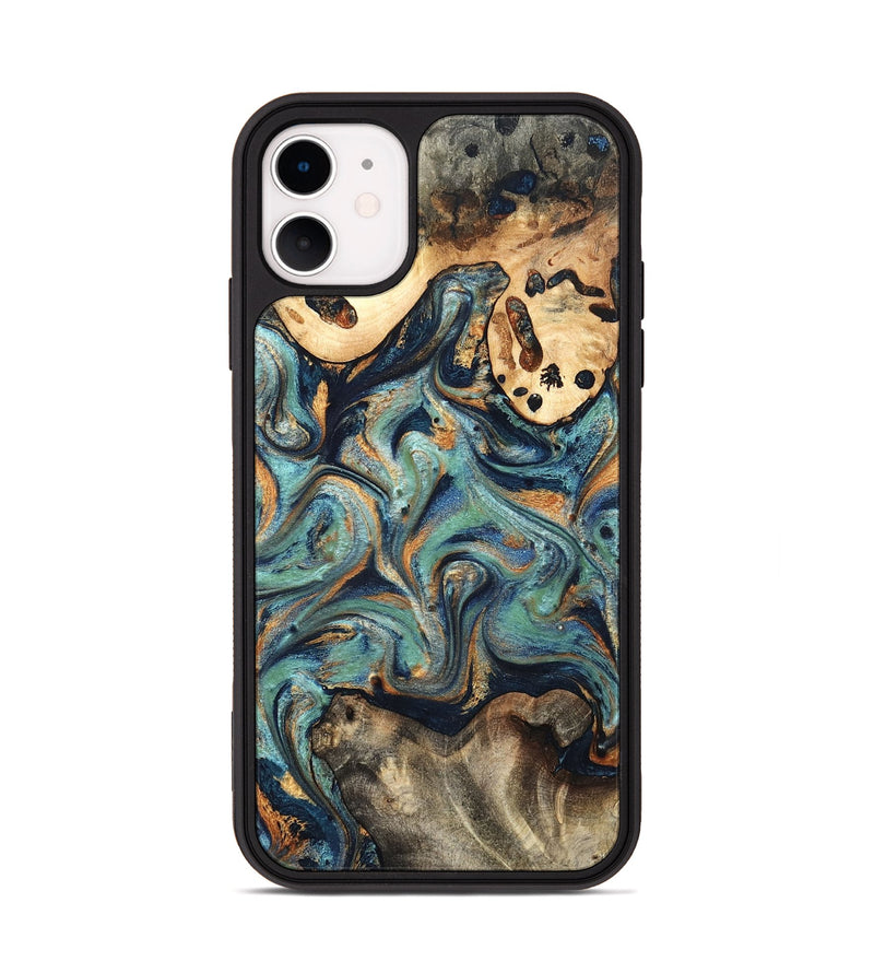 iPhone 11 Wood Phone Case - Kahlil (Teal & Gold, 820124)