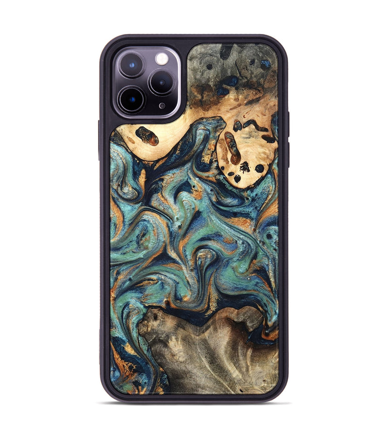 iPhone 11 Pro Max Wood Phone Case - Kahlil (Teal & Gold, 820124)