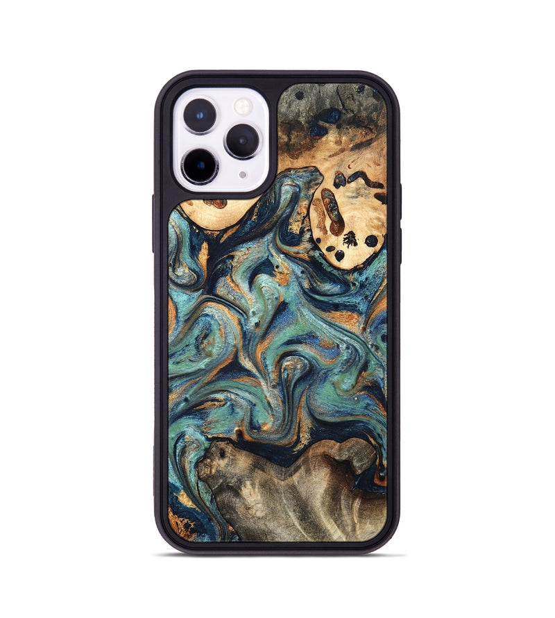 iPhone 11 Pro Wood Phone Case - Kahlil (Teal & Gold, 820124)