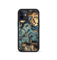 iPhone 12 mini Wood Phone Case - Kahlil (Teal & Gold, 820124)