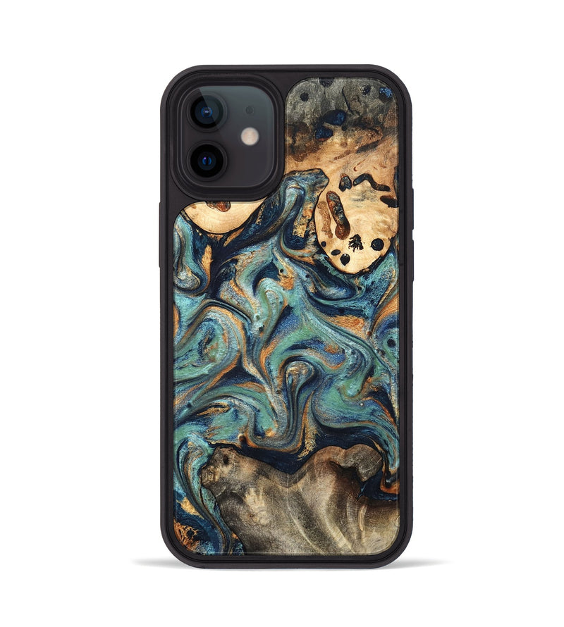 iPhone 12 Wood Phone Case - Kahlil (Teal & Gold, 820124)