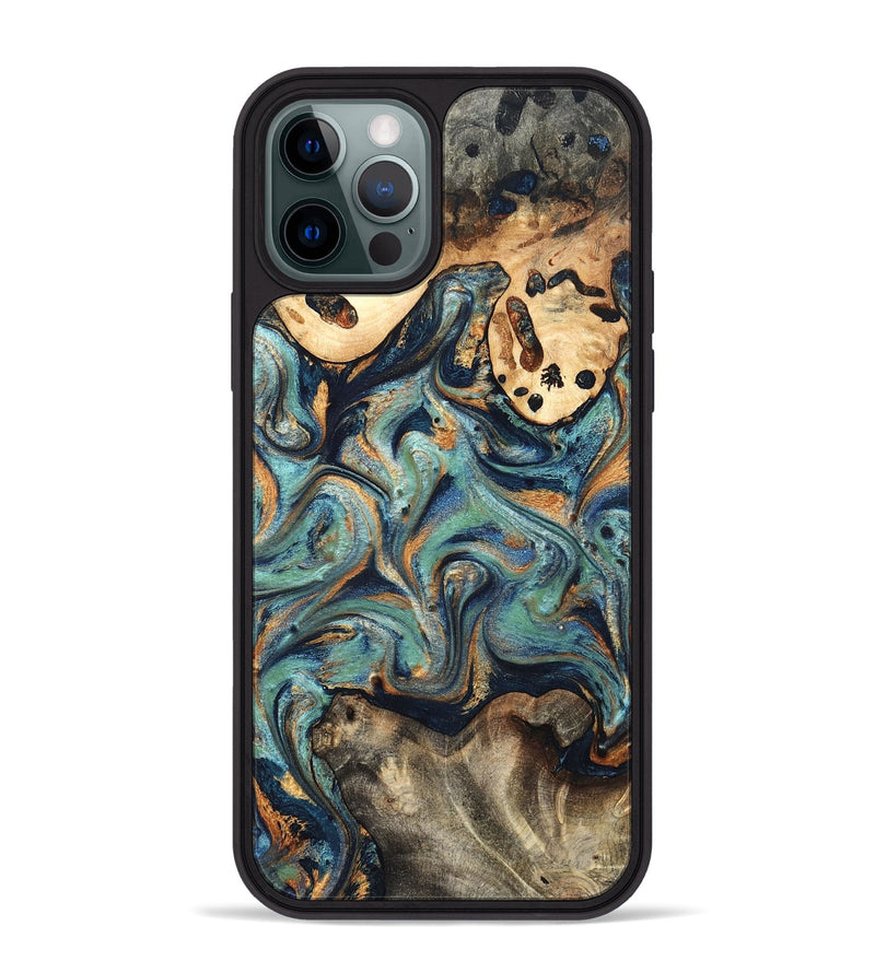 iPhone 12 Pro Max Wood Phone Case - Kahlil (Teal & Gold, 820124)
