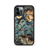 iPhone 12 Pro Wood Phone Case - Kahlil (Teal & Gold, 820124)